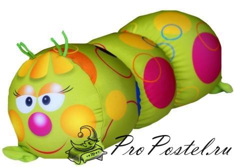 Антистрессовые подушки-игрушки Подушка антистрессовая ''Гусеница" (малая) в горошек зеленая "Штучки" 