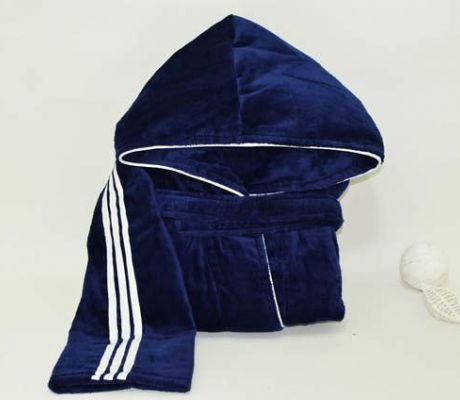 Домашний текстиль  | Мужской трикотаж | Велюровые халаты KARNA Халат велюровый мужской с капюшоном "SPORT LINE", синий Карна